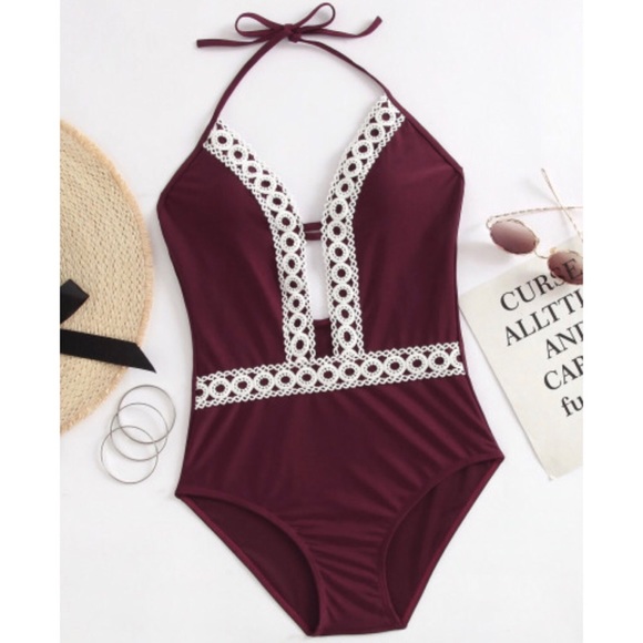 Other - SIZE SMALL Crochet Trim Plunge Swimsuit